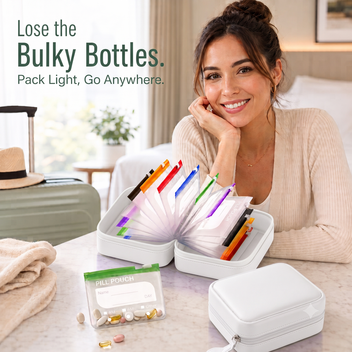 🧳 Smart Pill Organizer Pouch | 14 Color-Coded Bags