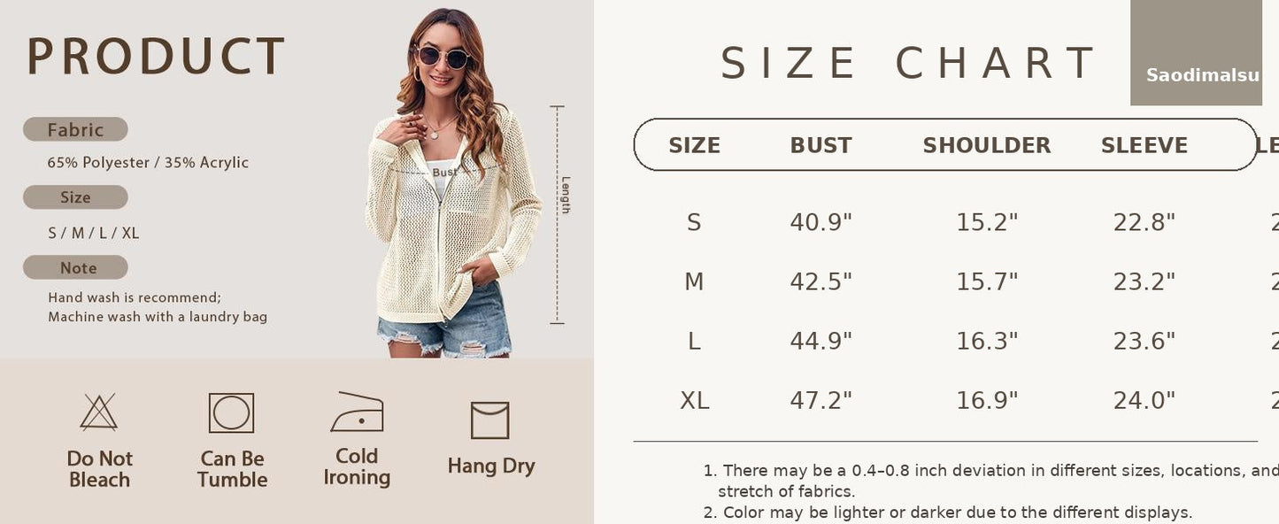 Lightweight Crochet Zip-Up Hooded Cardigan & Swim Cover-Up π