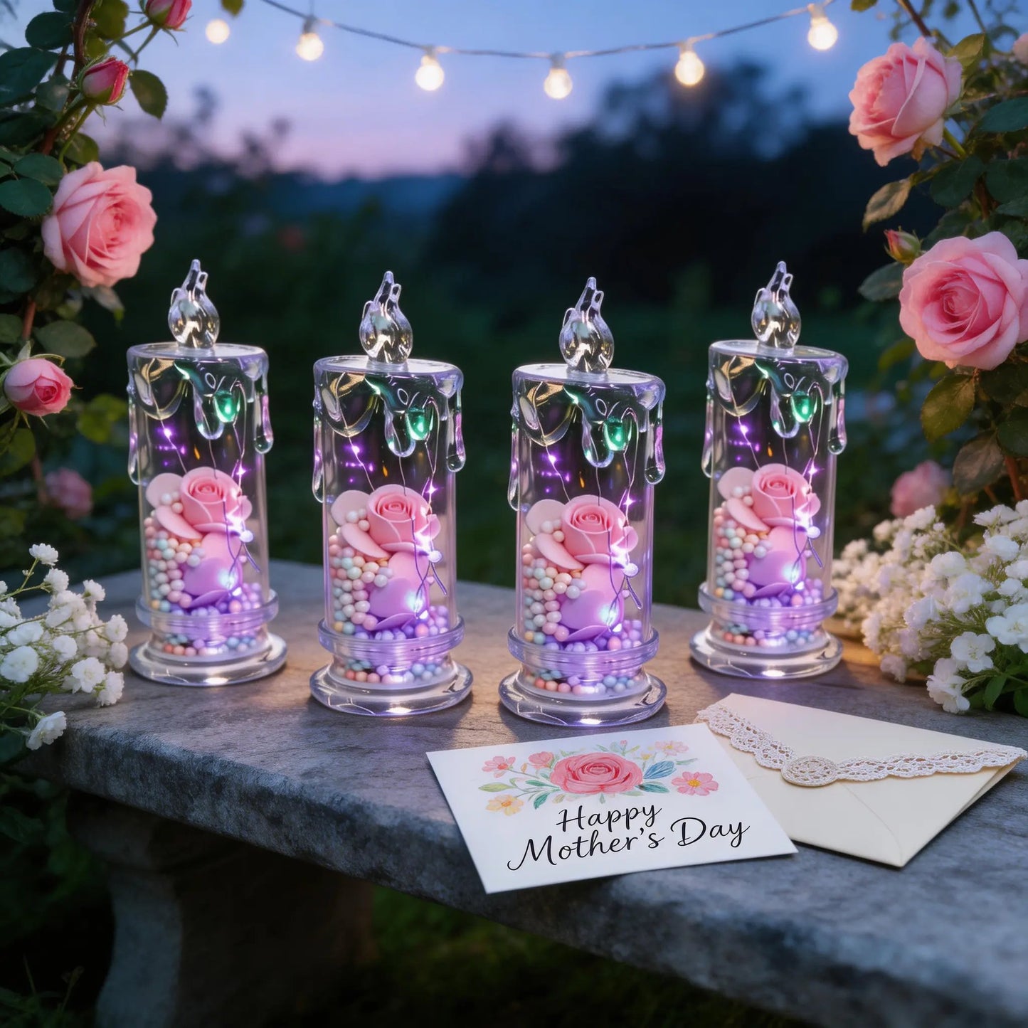 ✨ Set of Four Realistic Rose Candle Lights
