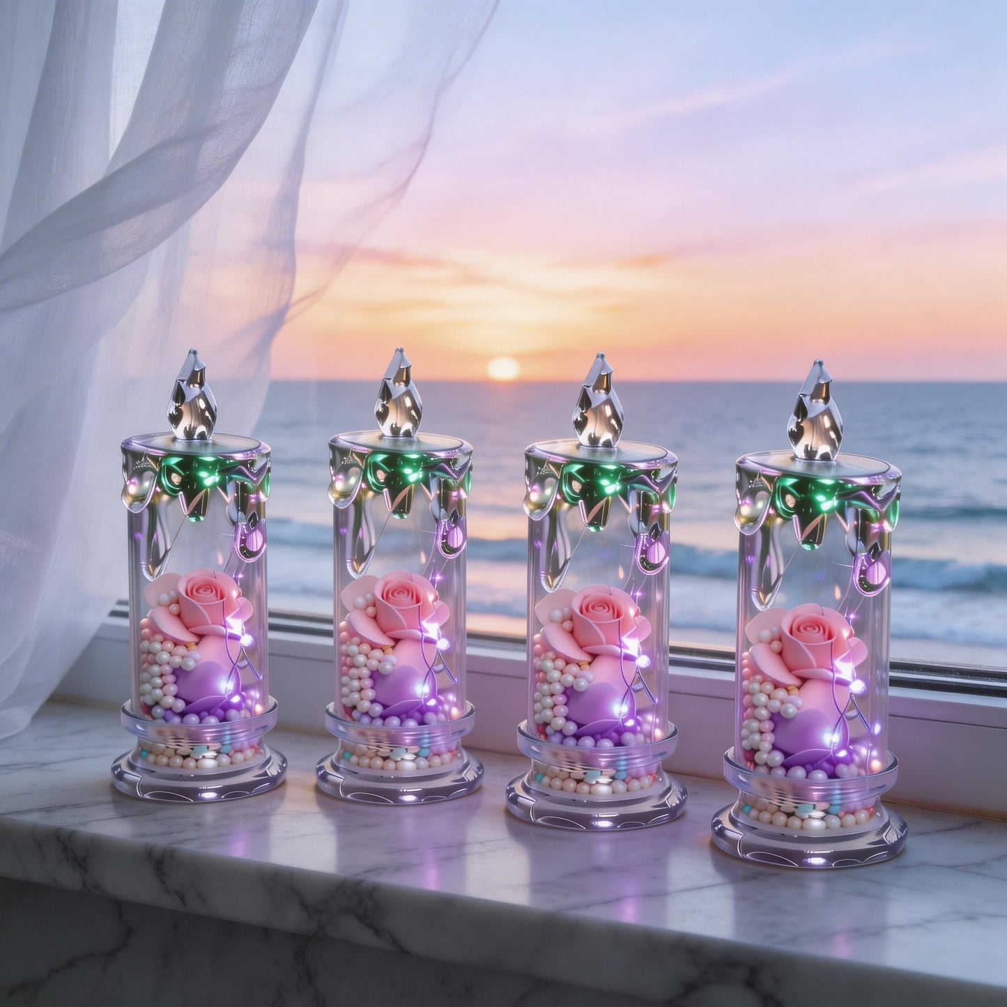 ✨ Set of Four Realistic Rose Candle Lights