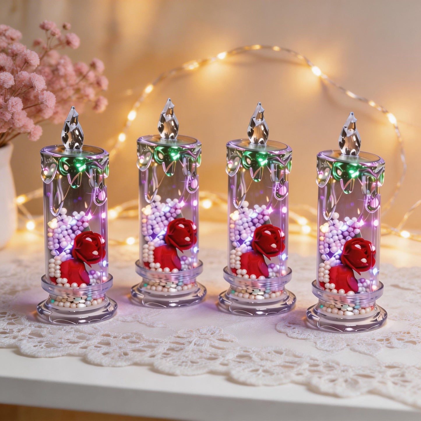 ✨ Set of Four Realistic Rose Candle Lights