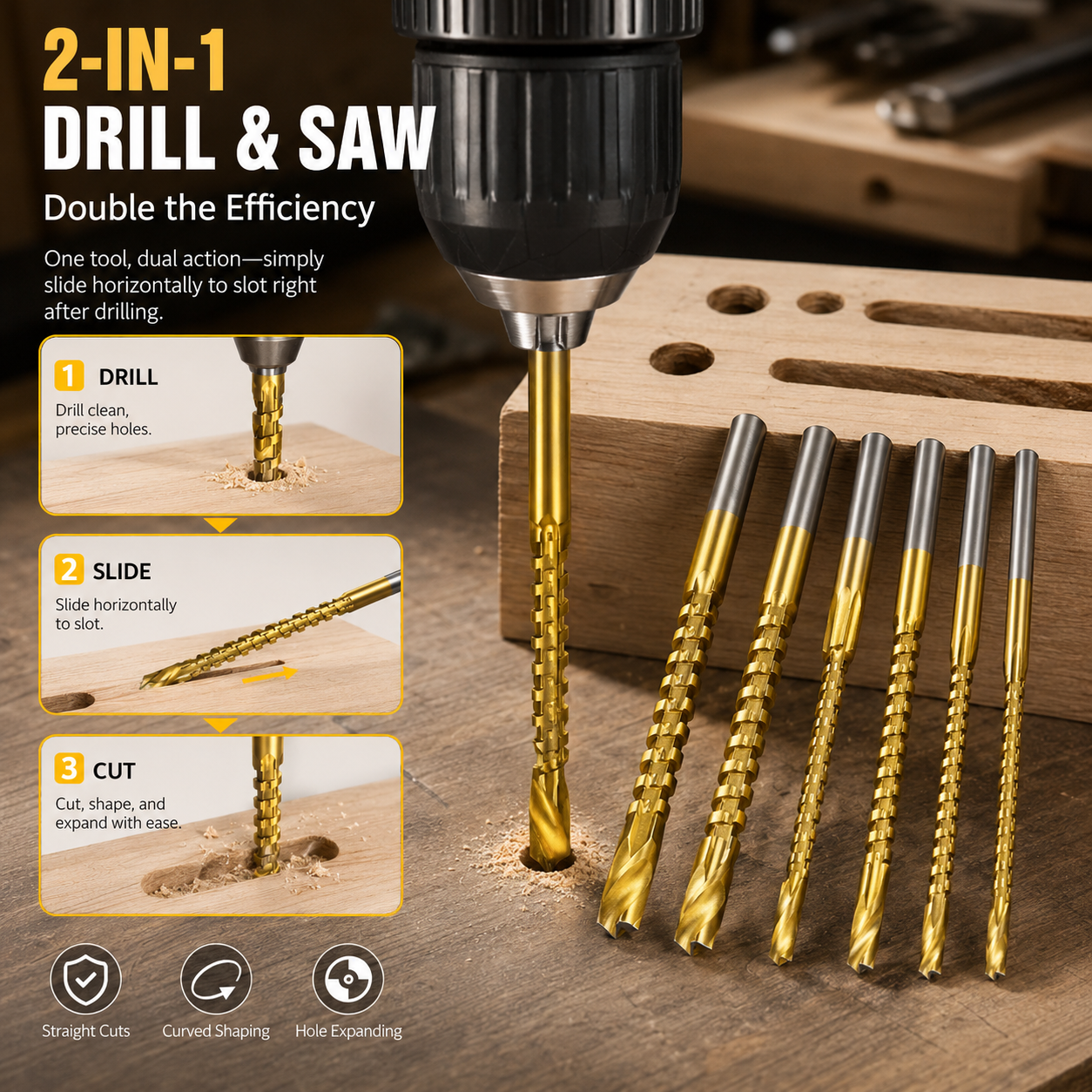 🛠️ 2-in-1 Woodworking Saw Drill Bit Set