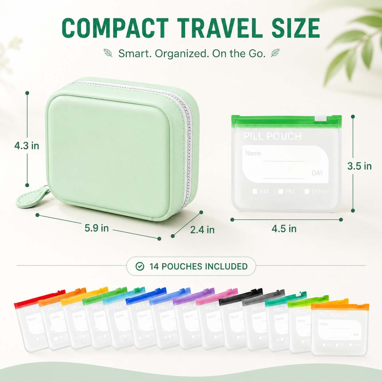 🧳 Smart Pill Organizer Pouch | 14 Color-Coded Bags