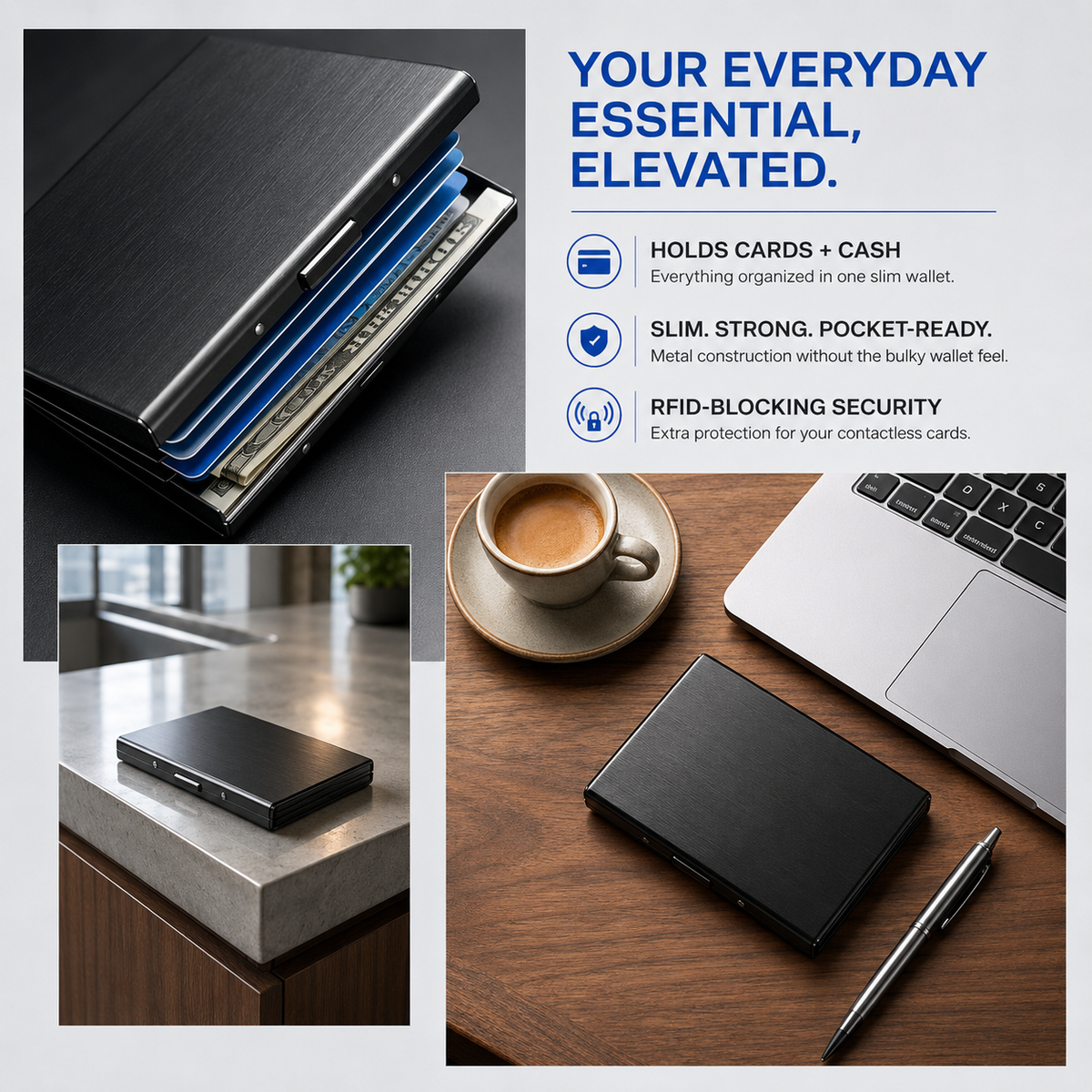 🔒 Slim Metal Card Holder – RFID Blocking with Pop-Up Card Access