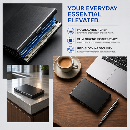 🔒 Slim Metal Card Holder – RFID Blocking with Pop-Up Card Access