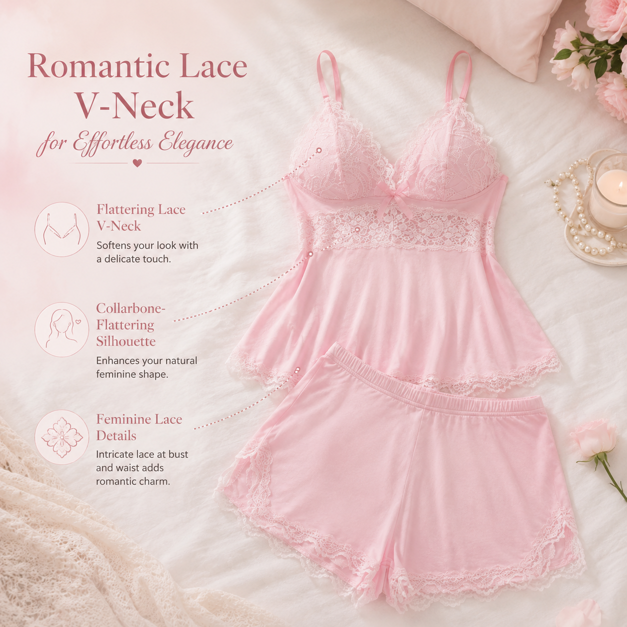 🌸 Sexy Lace Cami Sleepwear 2-Piece Set