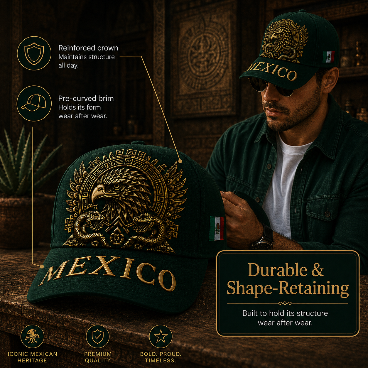 Mexico Aztec Eagle 3D Cap🧢
