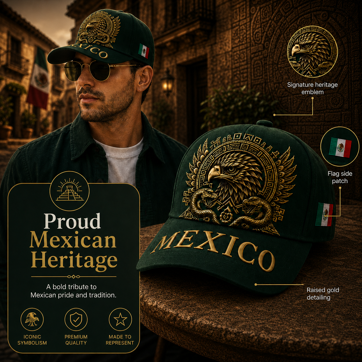 Mexico Aztec Eagle 3D Cap🧢