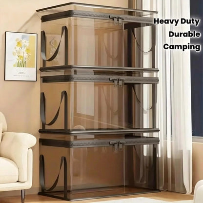 Heavy-Duty Large Clear Storage Box with Hinged Lid