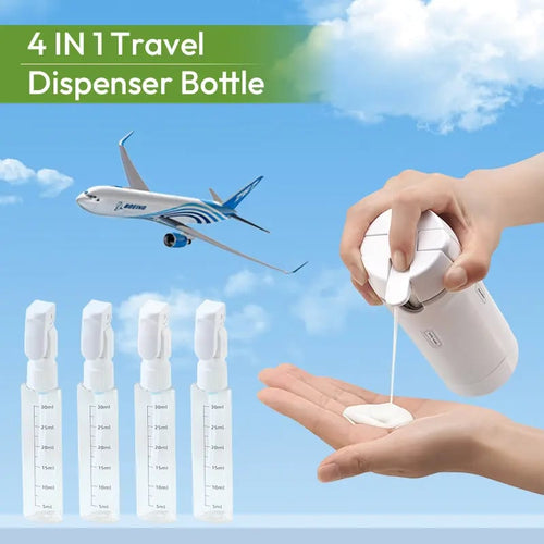 🧴✨ 4-in-1 Portable Travel Dispenser Bottle – Compact Cosmetic & Shampoo Storage