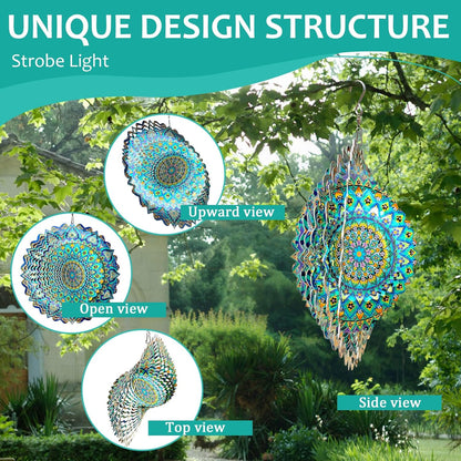 🌀 12-Inch Mandala Peacock 3D Kinetic Wind Spinner