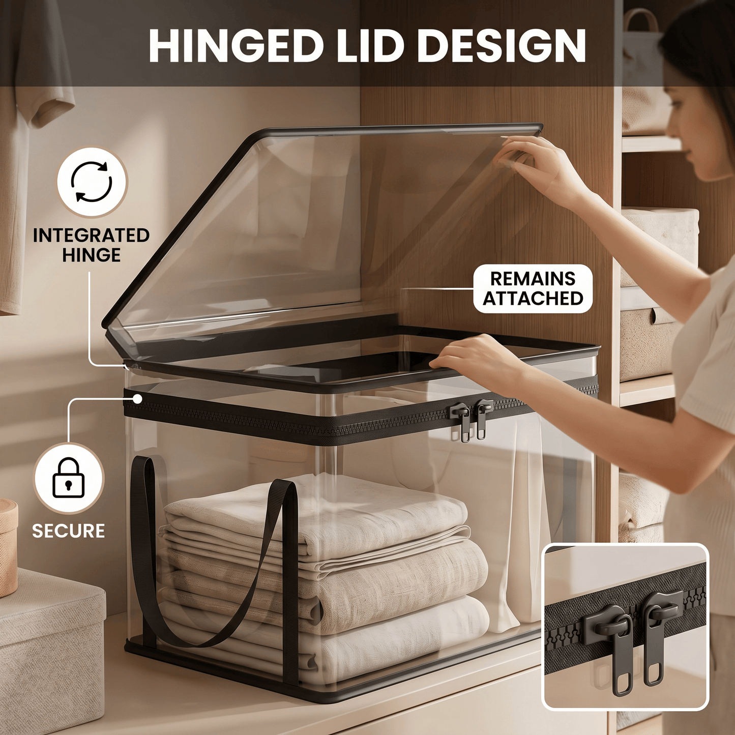 Heavy-Duty Large Clear Storage Box with Hinged Lid