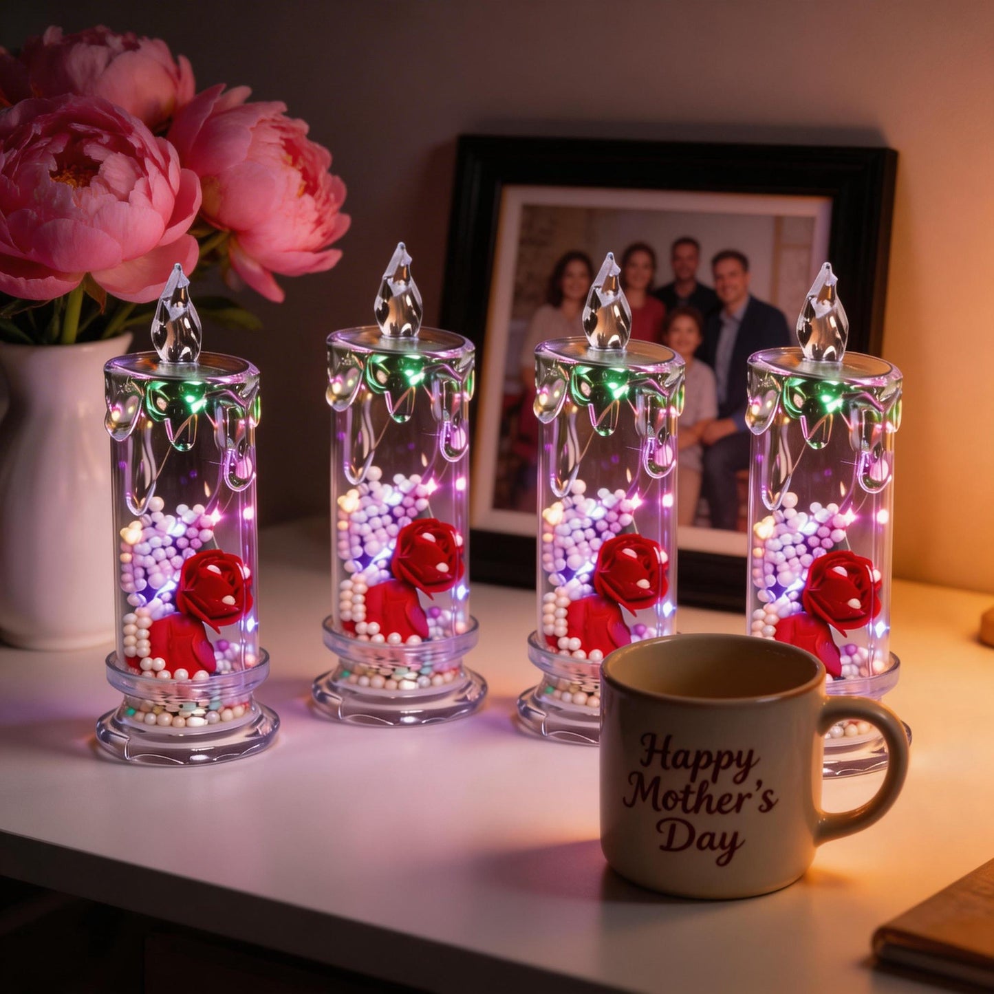 ✨ Set of Four Realistic Rose Candle Lights