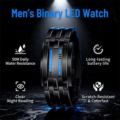 🎁Last Day Promotion 49% OFF🔥Binary LED Digital Watch, Square Face with Zinc Alloy Band, Unisex Casual Timepiece