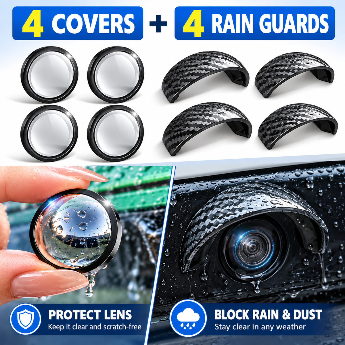 🚗 Carbon Fiber Car Backup Camera Rain & Glare Shield – Universal Protective Sun Visor
