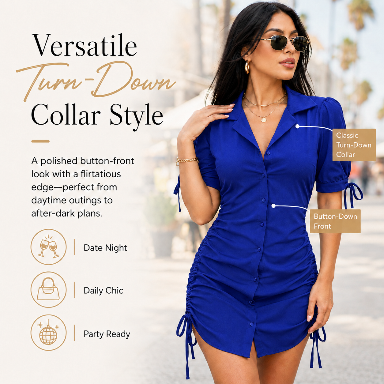 Chic Cinched Shirt Dress Curved-Defining Ruched👗