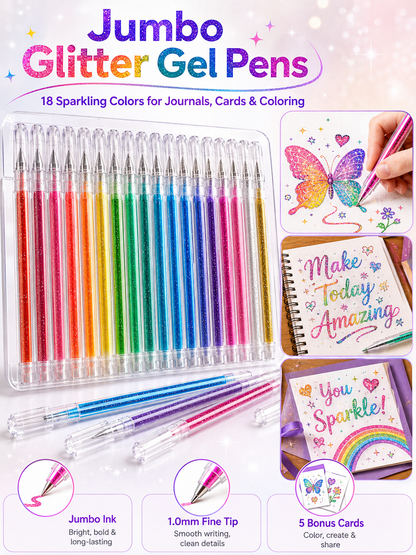 ✨ Glitter Gel Pen Set for Coloring, Drawing & Journaling