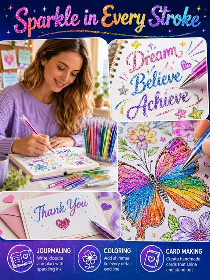 ✨ Glitter Gel Pen Set for Coloring, Drawing & Journaling