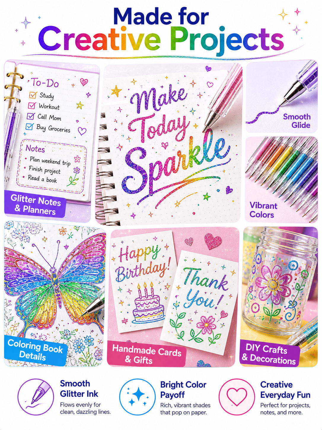 🎨Sparkle Deal Vibrant Glitter Gel Pens for Coloring, Drawing & Creative Fun