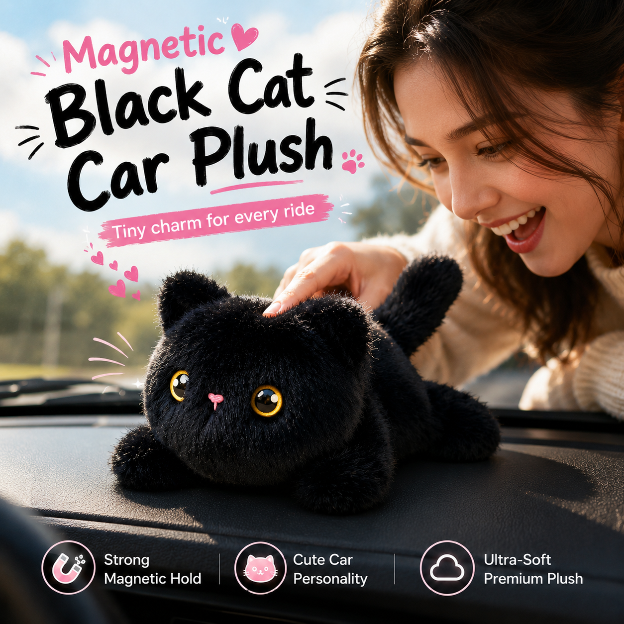 🐱 Magnetic Black Cat Car Plush Toy