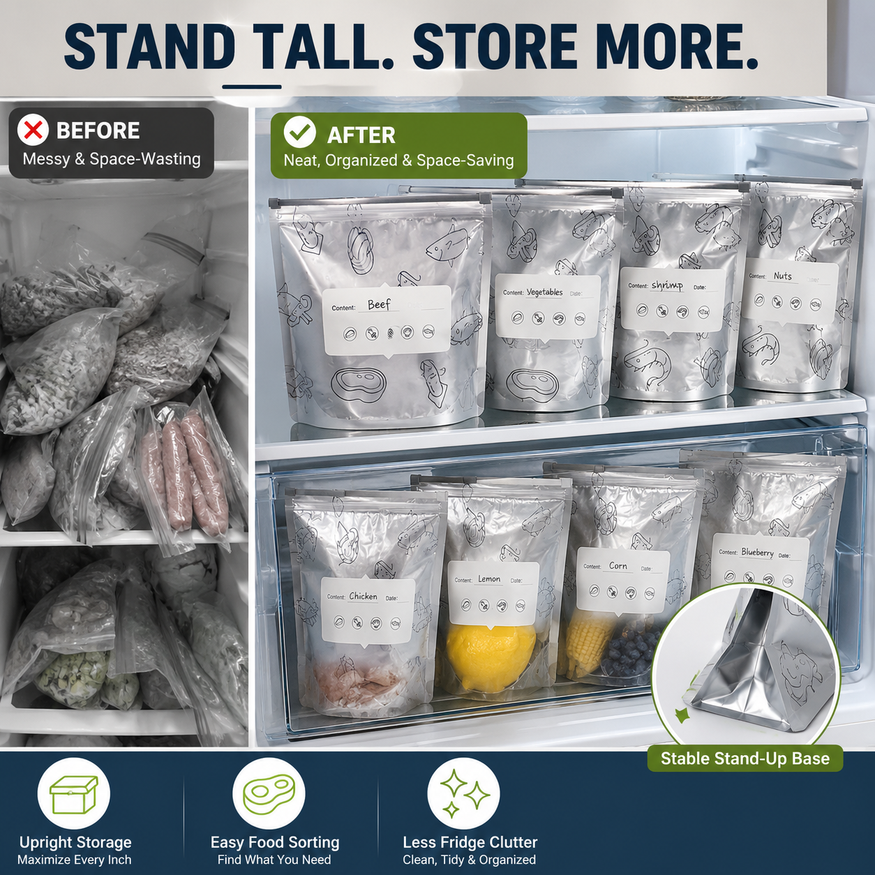 🥬 Stand-Up Aluminum Foil Storage Bags