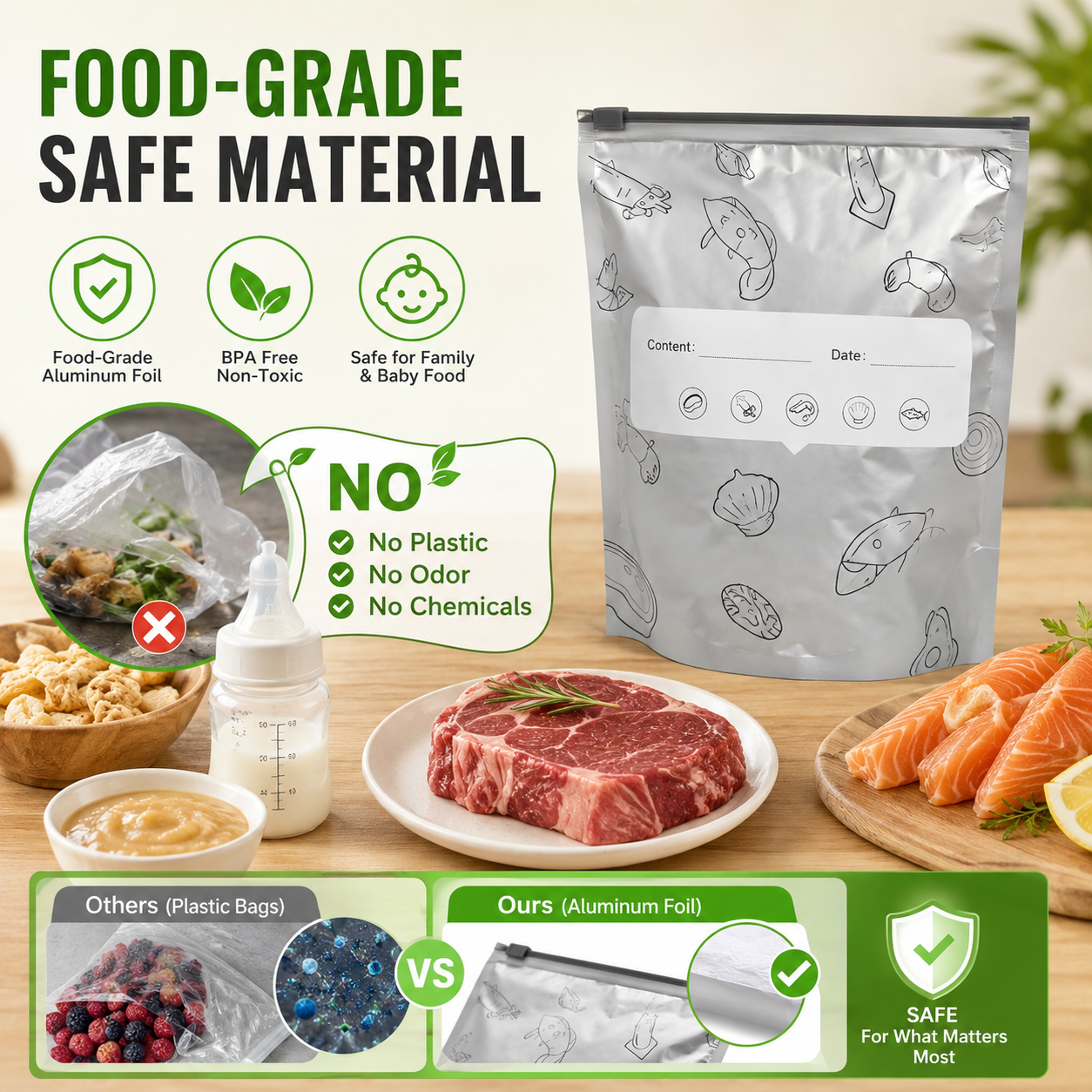 🥬 Stand-Up Aluminum Foil Storage Bags
