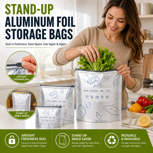 🥬 Stand-Up Aluminum Foil Storage Bags