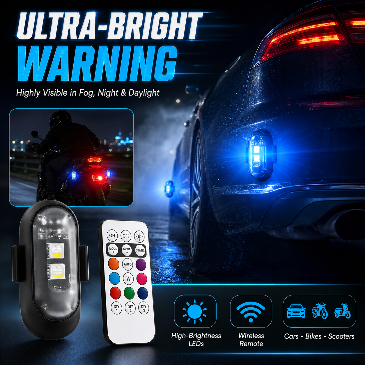 🚨 Remote Wireless RGB LED Strobe Light