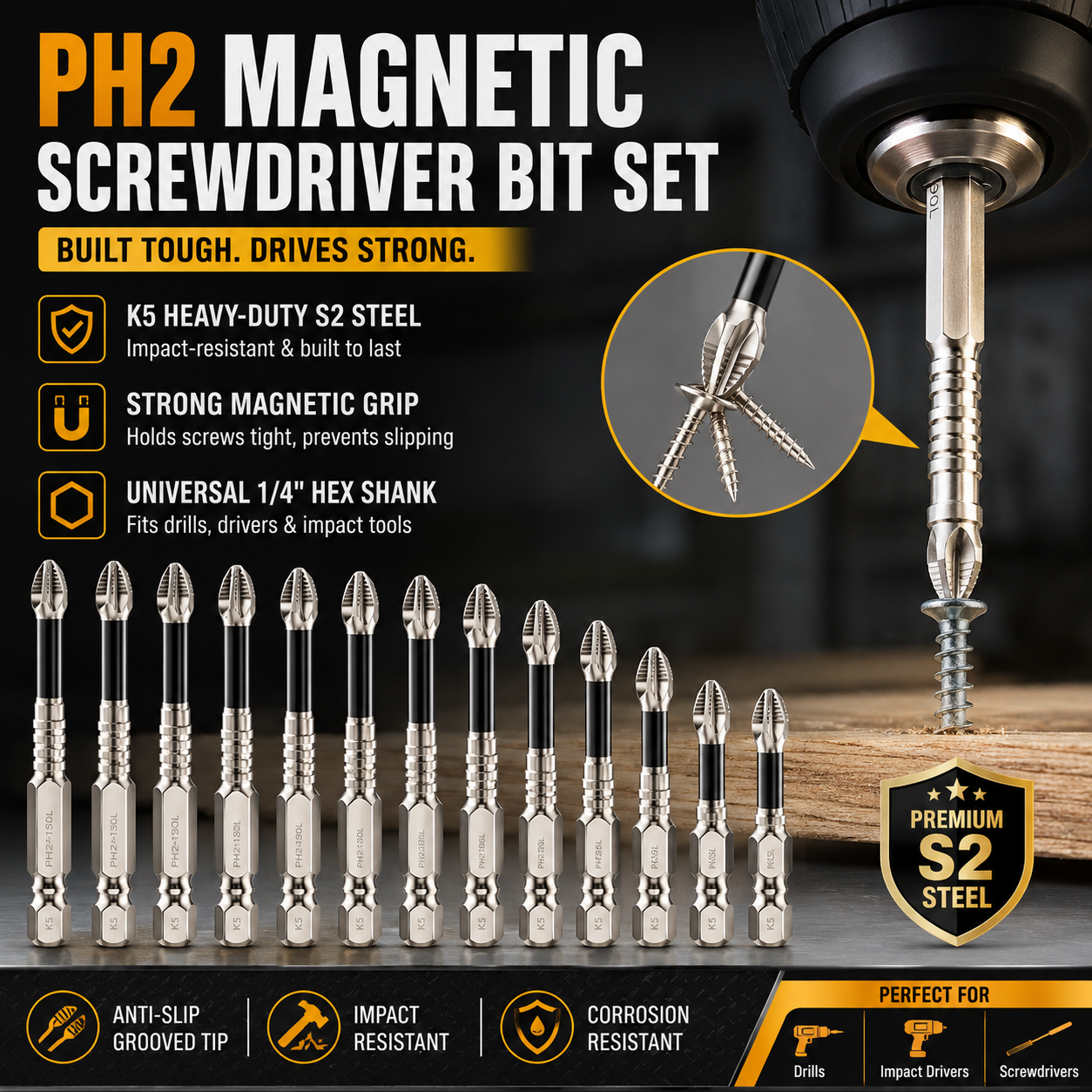 🪛 PH2 Magnetic Impact-Resistant Screwdriver Bit Set