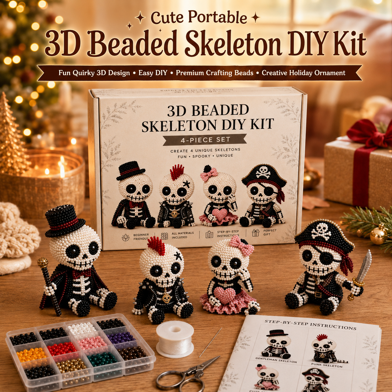 💀 Cute Portable 3D Beaded Skeleton DIY Kit
