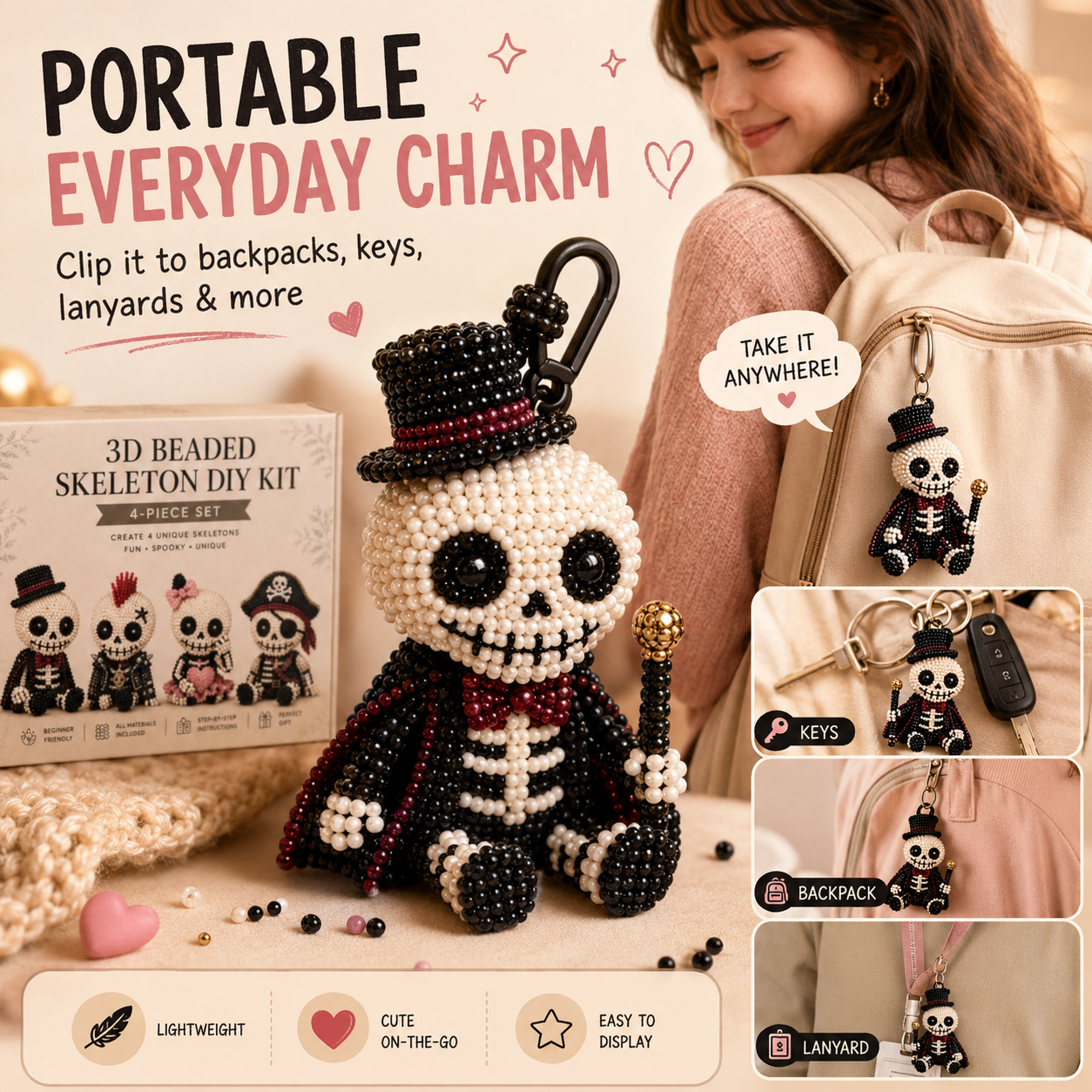 💀 Cute Portable 3D Beaded Skeleton DIY Kit