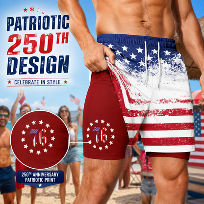 🩳 Men's Two-In-One USA 250th Beach Shorts