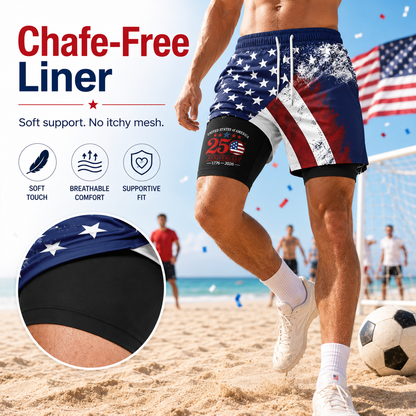 🩳 Men's Two-In-One USA 250th Beach Shorts
