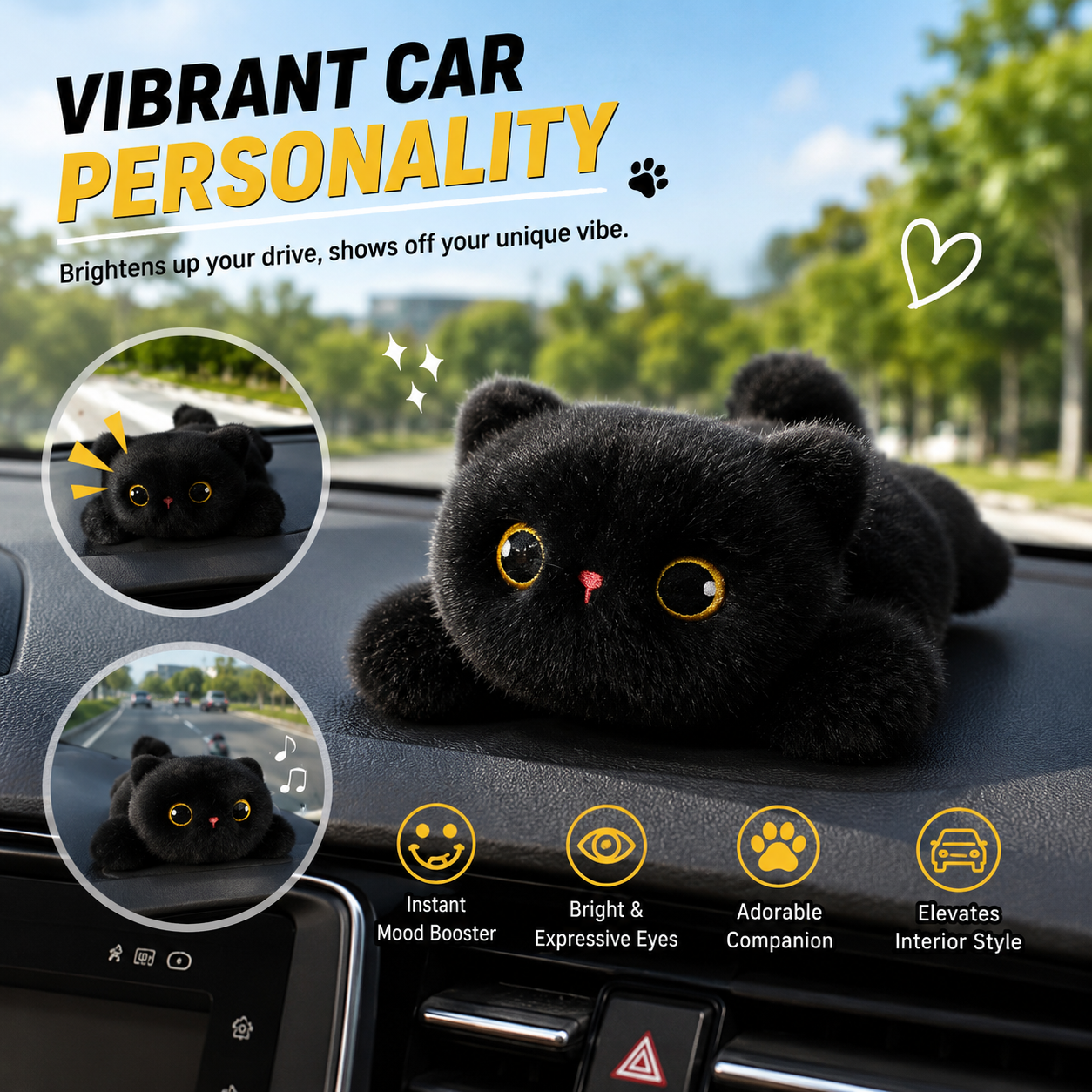 🐱 Magnetic Black Cat Car Plush Toy