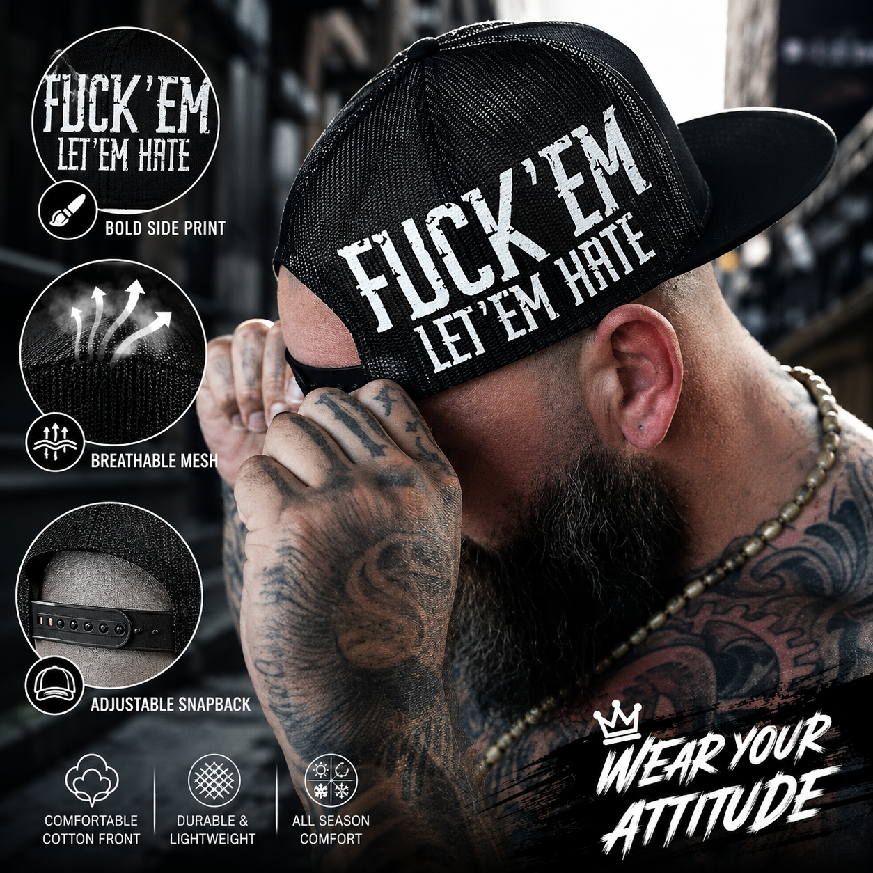 🧢 "LET 'EM HATE" Side Style Black Snapback Hat