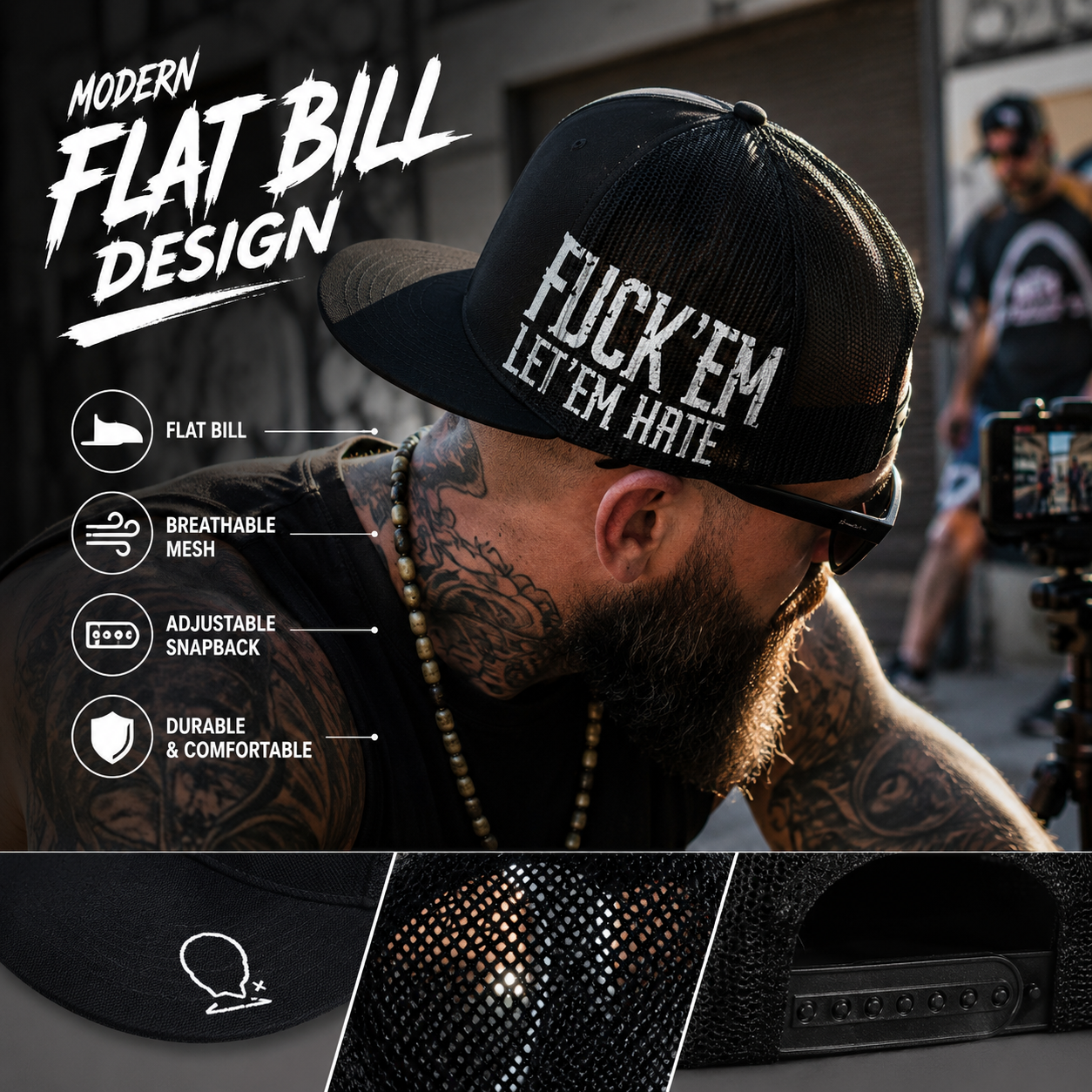 🧢 "LET 'EM HATE" Side Style Black Snapback Hat