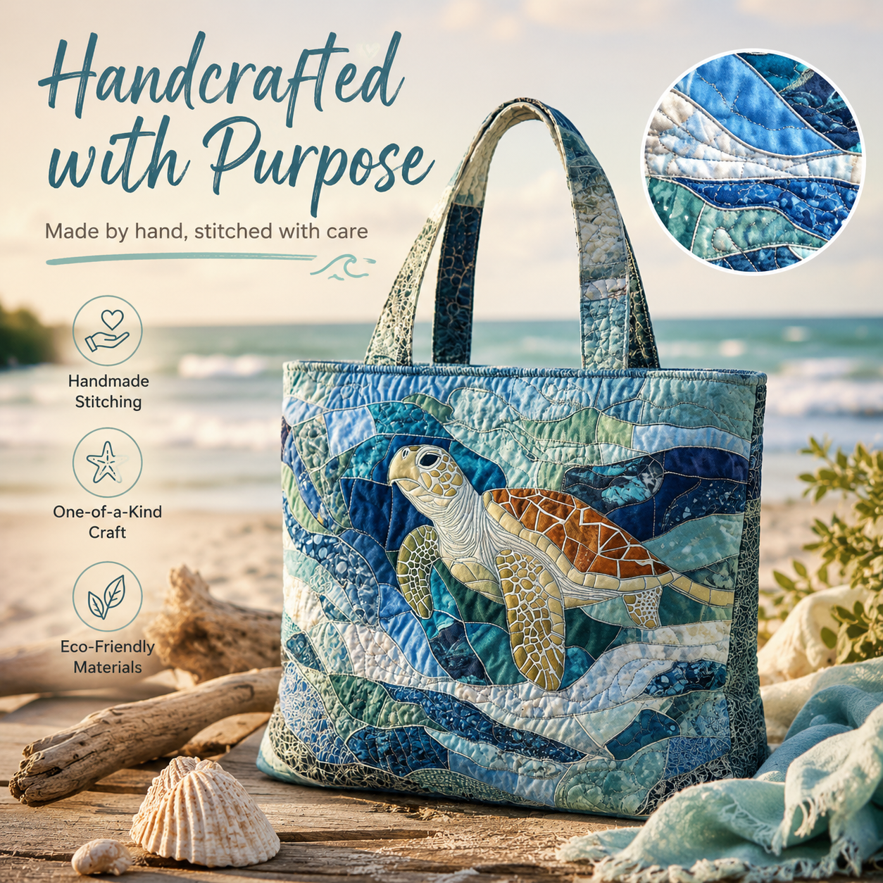 🐢 Turtle Haven Handmade Tote Bag