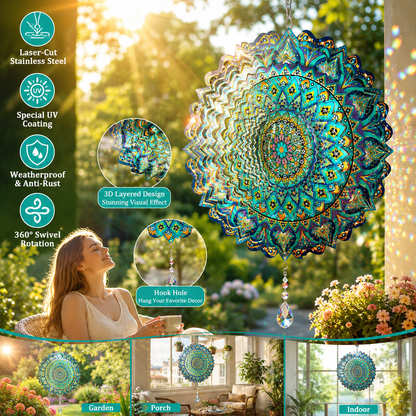 🌀 12-Inch Mandala Peacock 3D Kinetic Wind Spinner