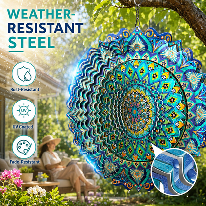 🌀 12-Inch Mandala Peacock 3D Kinetic Wind Spinner