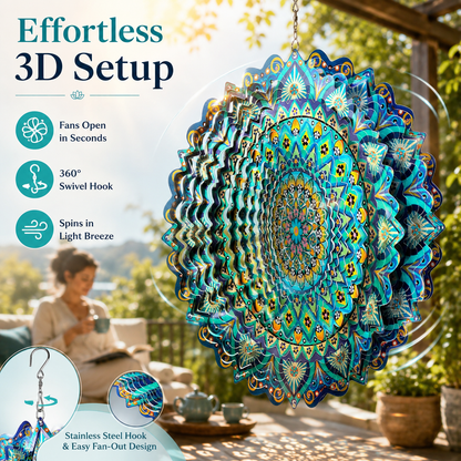 🌀 12-Inch Mandala Peacock 3D Kinetic Wind Spinner