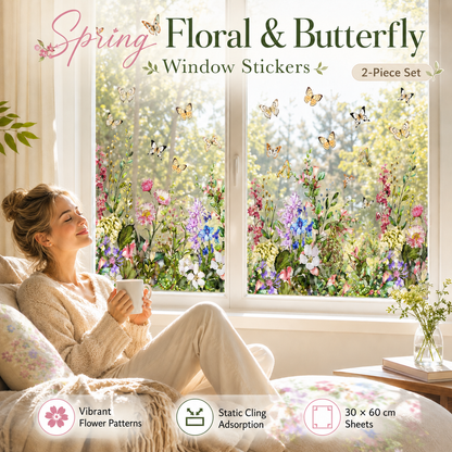 Spring Floral & Butterfly Window Stickers (2-Piece Set)