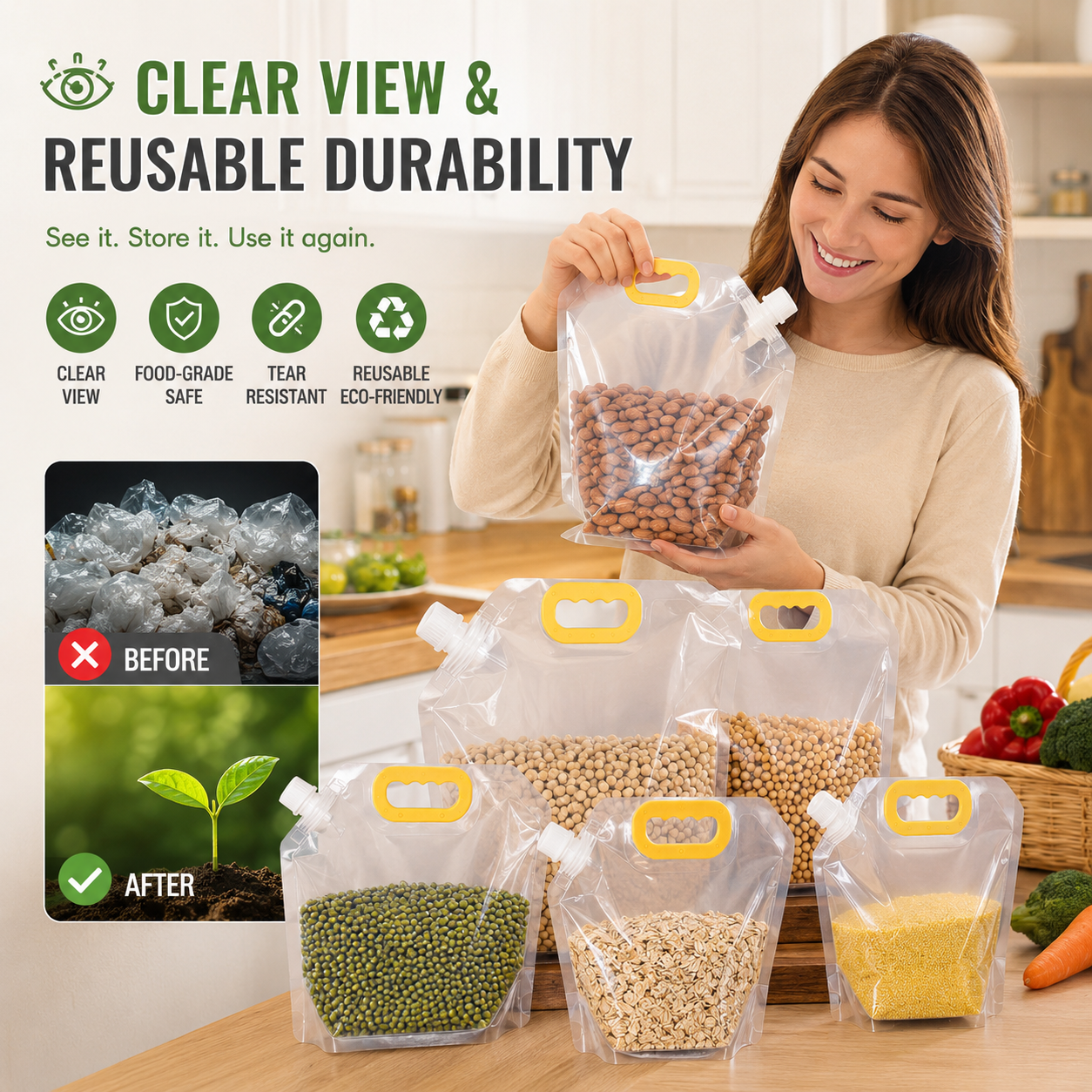 5-Pack Stand-Up Heavy-Duty Food Storage Pouches