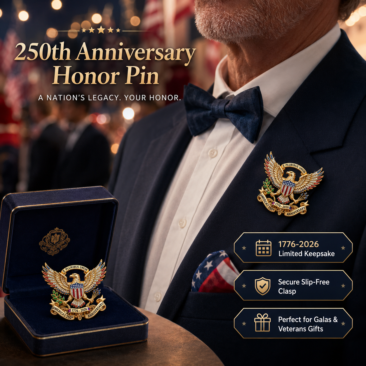 America's 250th Anniversary Commemorative Patriotic Brooch Pin