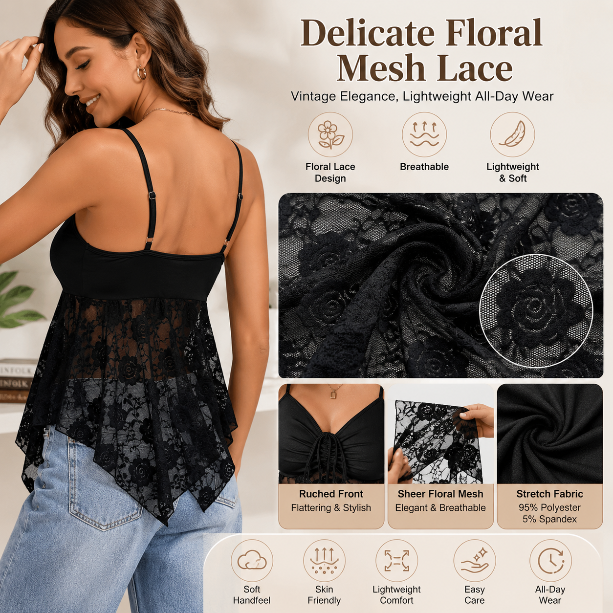 Women's Lace Bralette Cami Crop Top 🌸✨