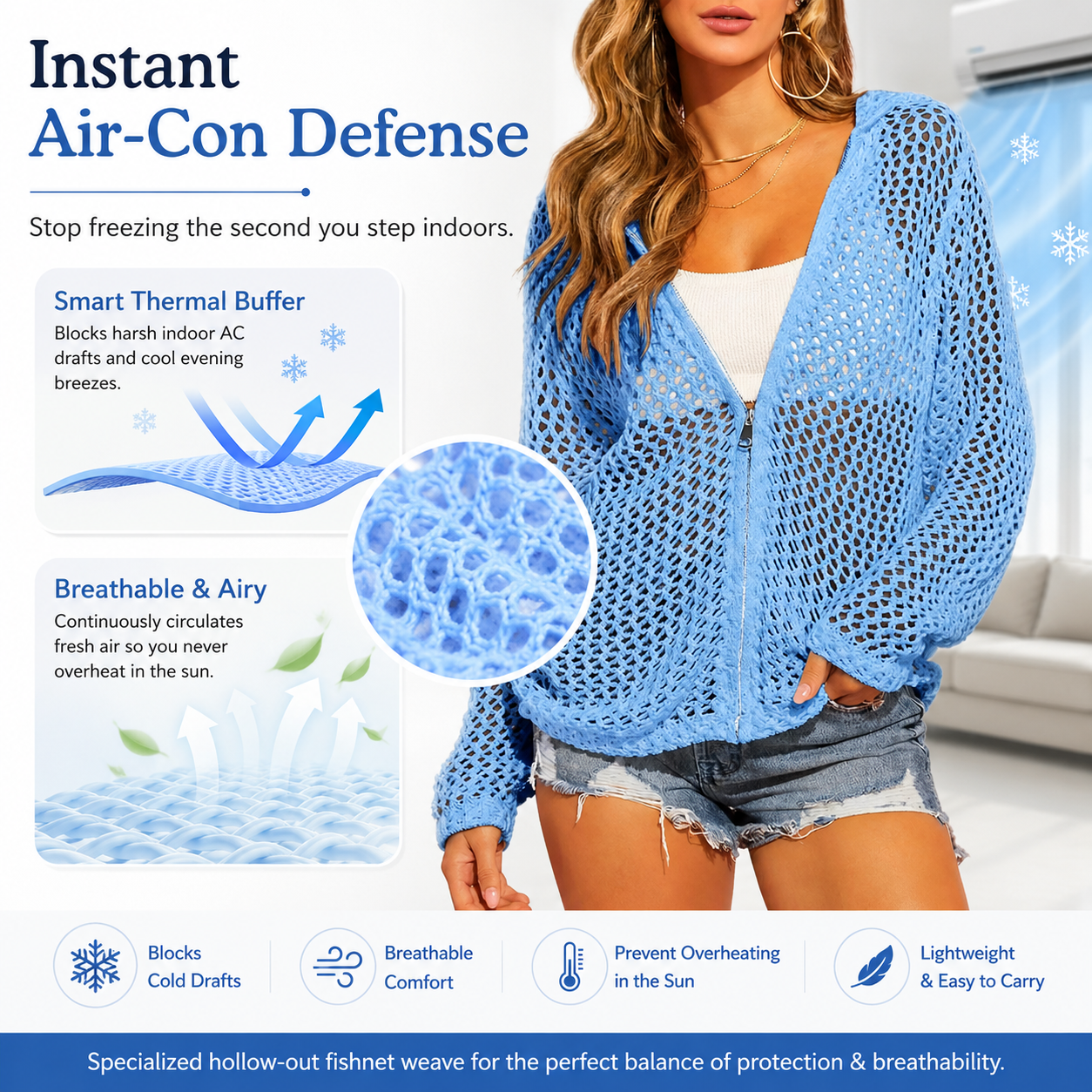 Lightweight Crochet Zip-Up Hooded Cardigan & Swim Cover-Up 🌊