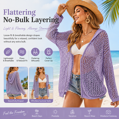 Lightweight Crochet Zip-Up Hooded Cardigan & Swim Cover-Up 🌊