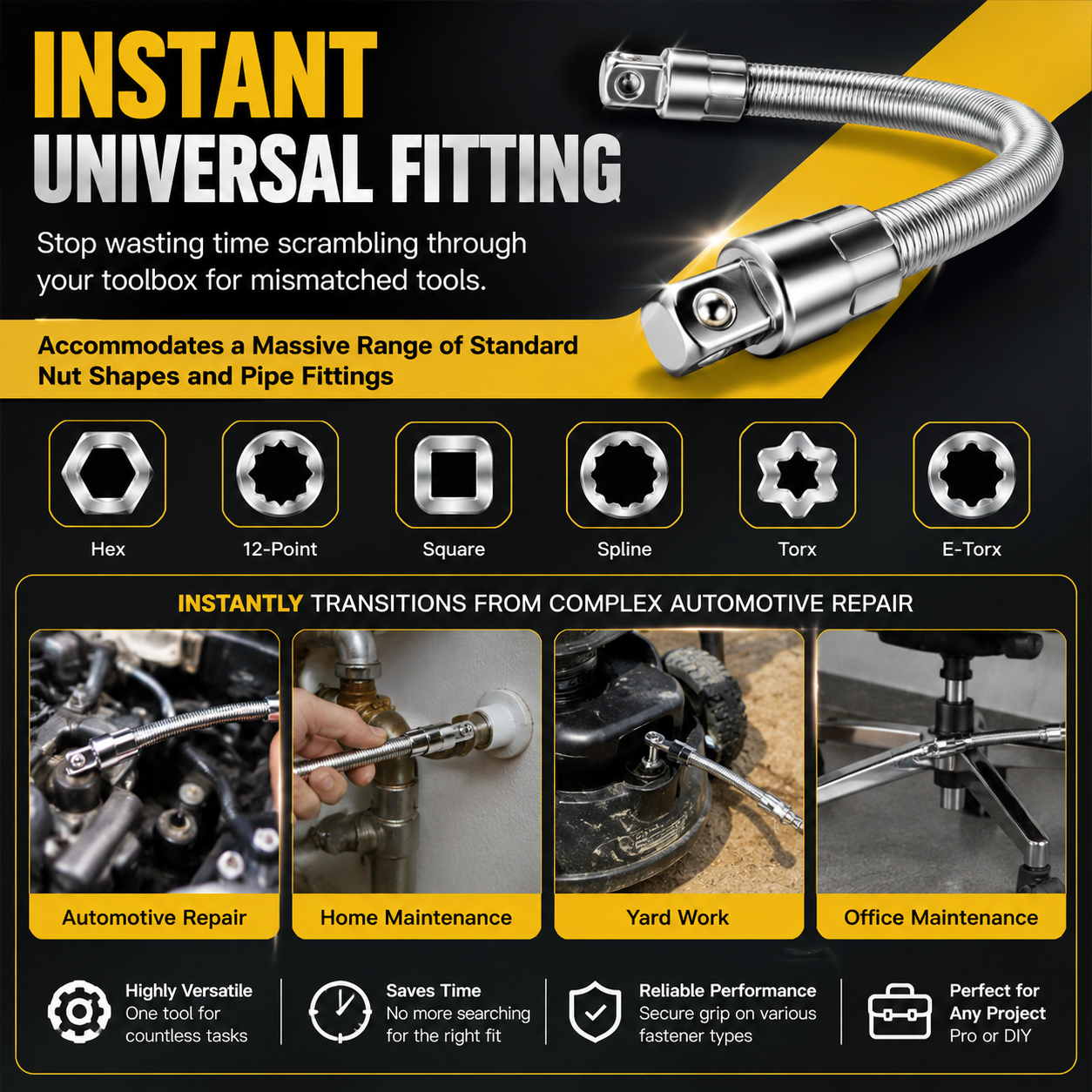 1/2 Inch 35cm Socket Ratchet Wrench & Flex Shaft Set 🔧🚗