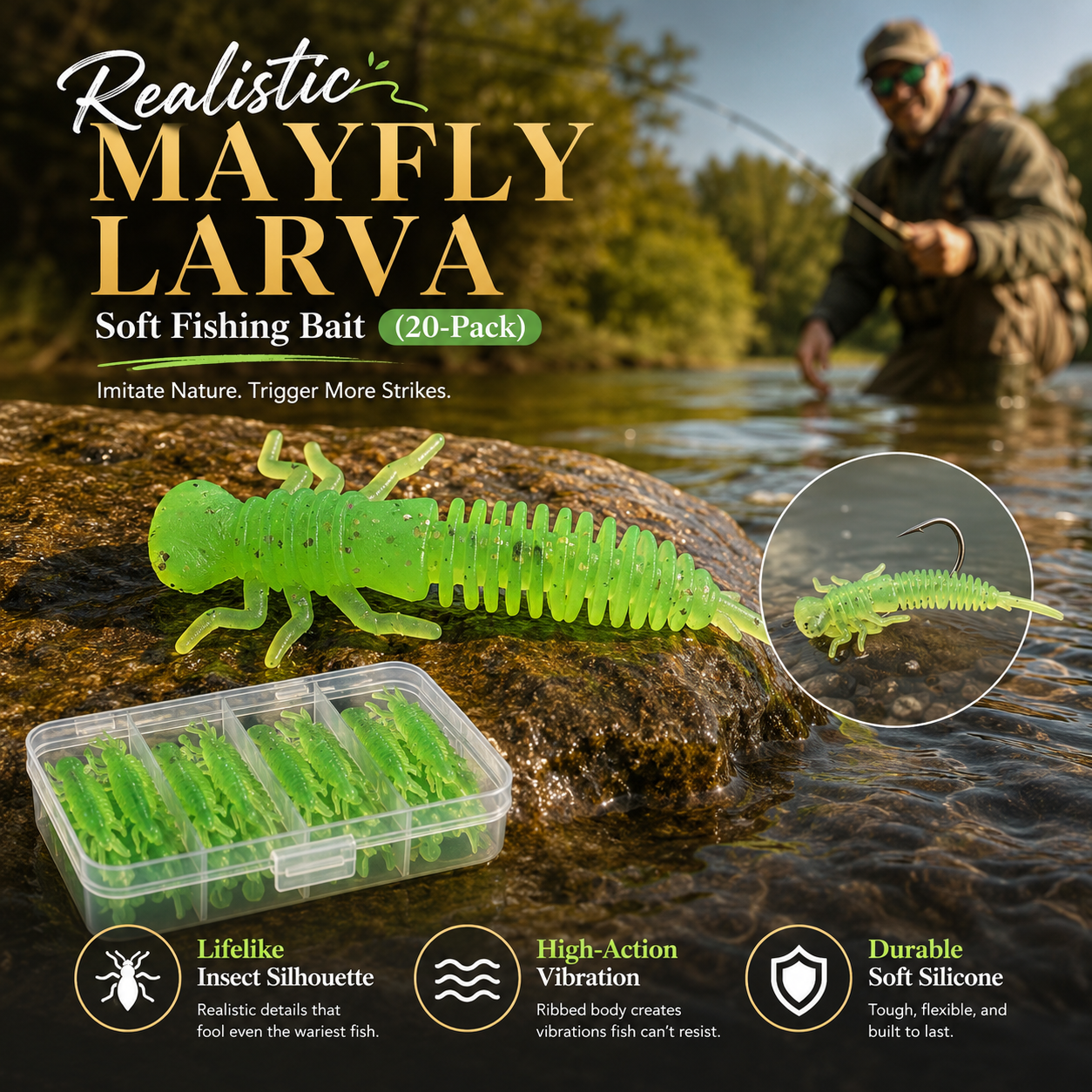 Realistic Mayfly Larva Soft Fishing Bait (20-Pack) 🎣🐛