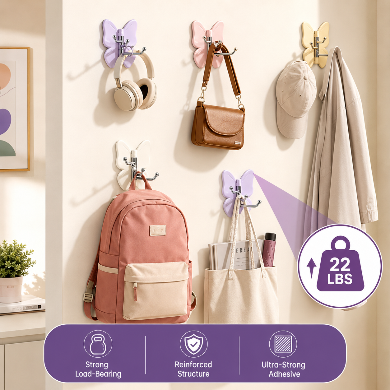 Rotating Butterfly Corner Wall Hooks