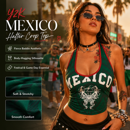 Women's Y2K Mexico Graphic Halter Crop Top